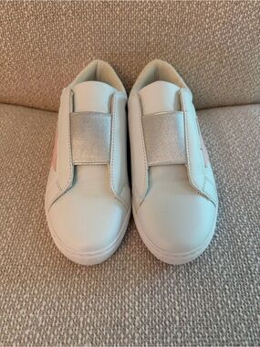 Kids White Slip-On Sneakers with Pink Accent